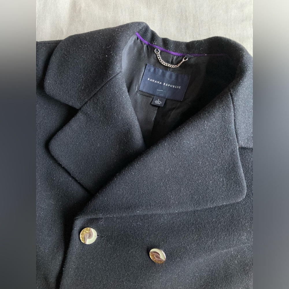 Banana Republic Classic Black Pea Coat with Silver Buttons - Picture 4 of 8